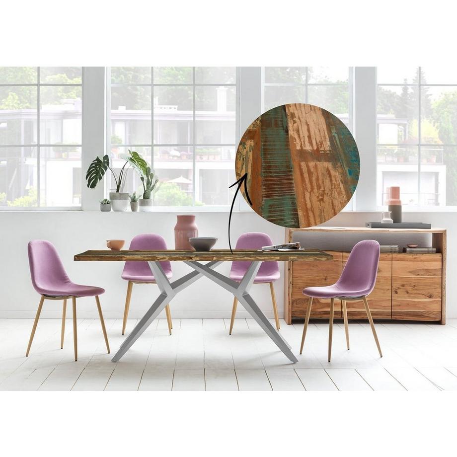 mutoni Tavolo 160x85 cm - legno di recupero verniciato colorato - metallo argento antico  