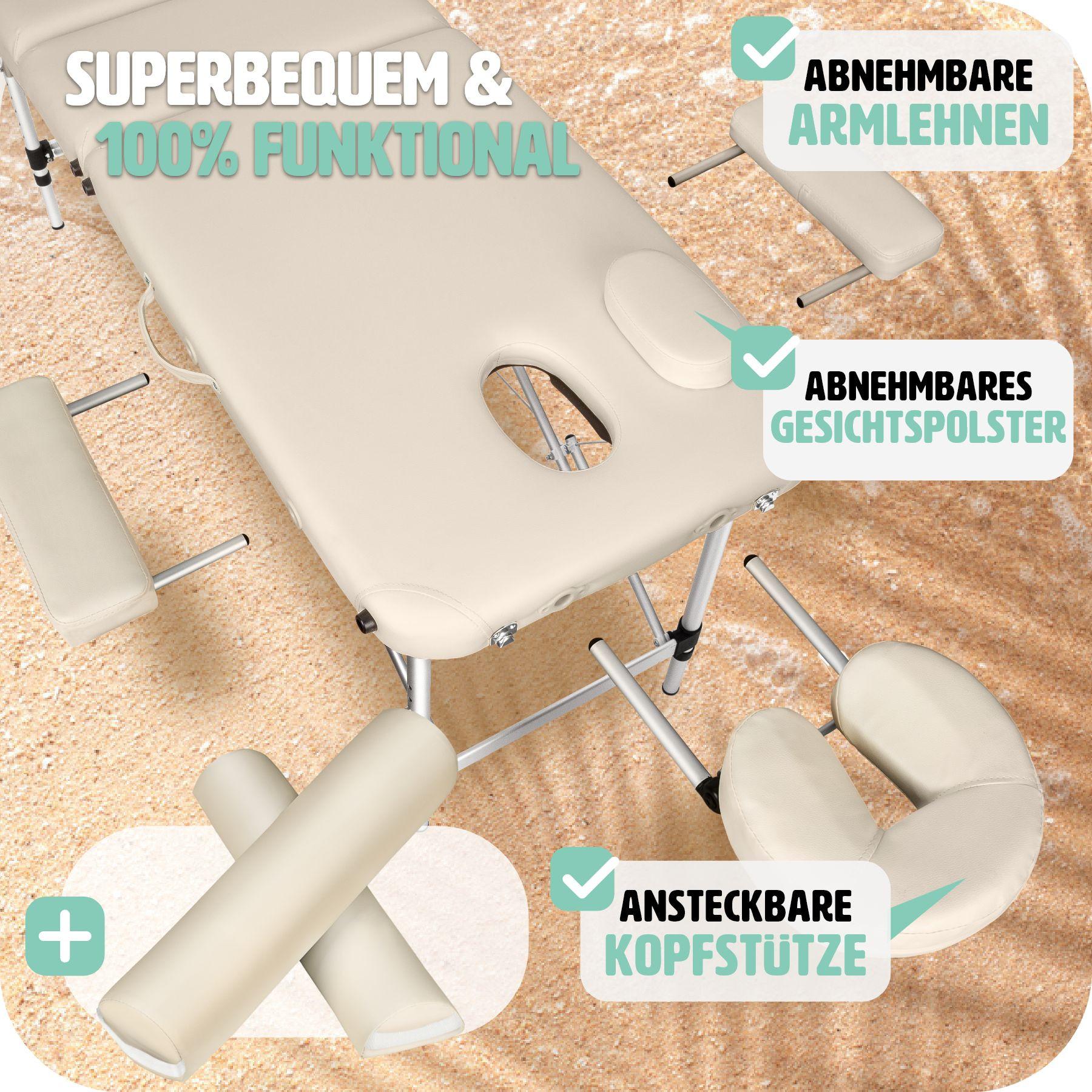 Tectake 3 Zonen Massageliege mit 5cm Polsterung, Rollen und Aluminiumgestell  