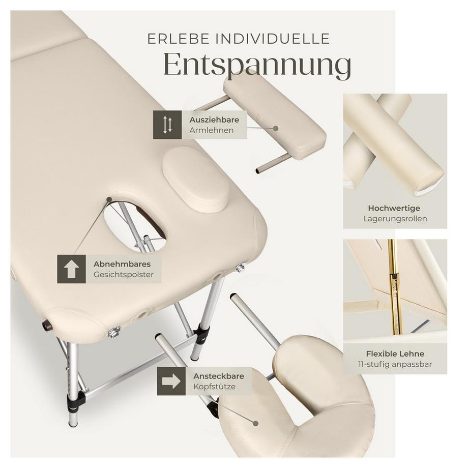 Tectake 3 Zonen Massageliege mit 5cm Polsterung, Rollen und Aluminiumgestell  