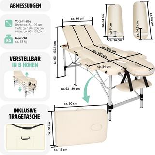 Tectake 3 Zonen Massageliege mit 5cm Polsterung, Rollen und Aluminiumgestell  