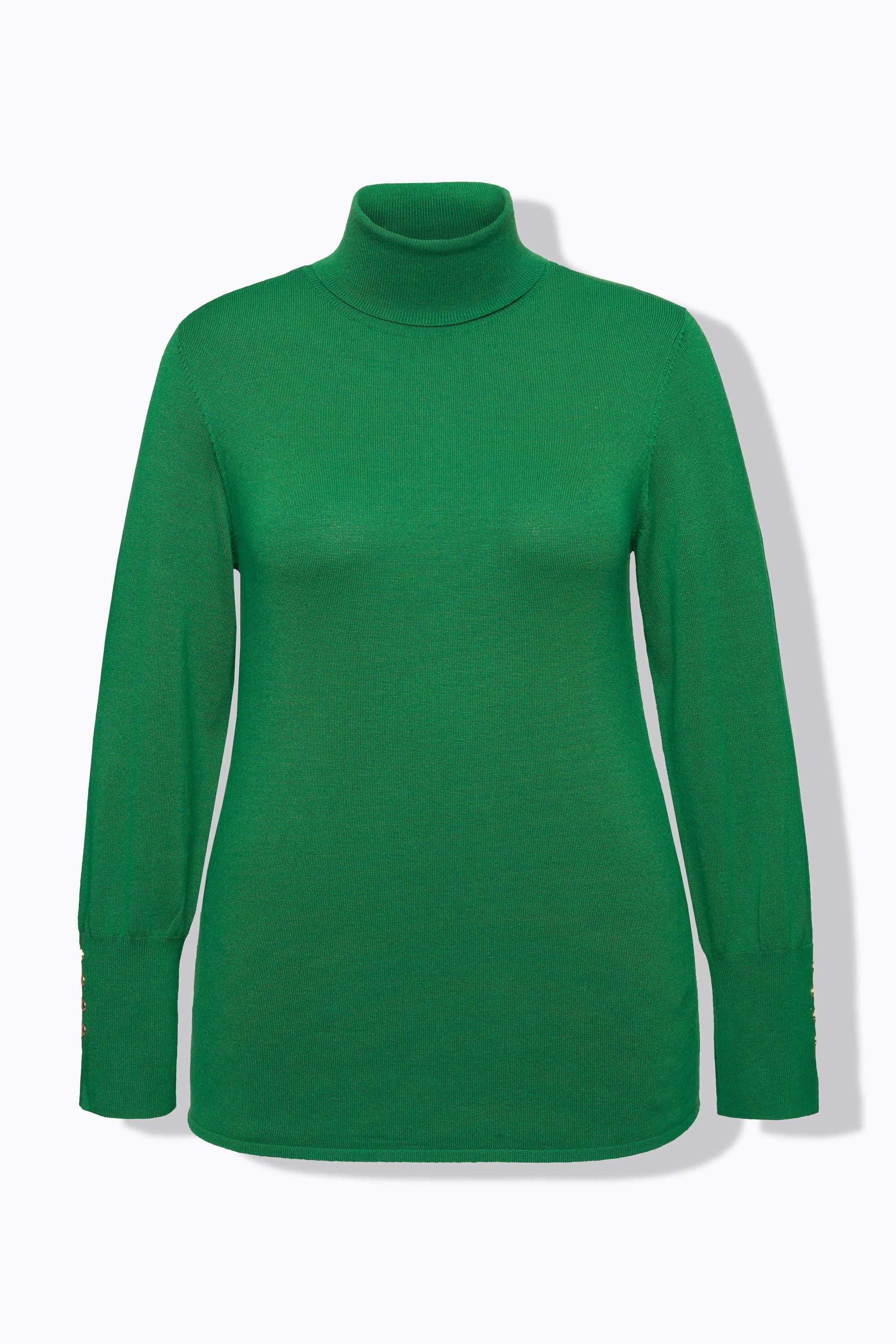 Ulla Popken Maglione Dolcevita Maniche Lunghe con Bottoni Decorativi  