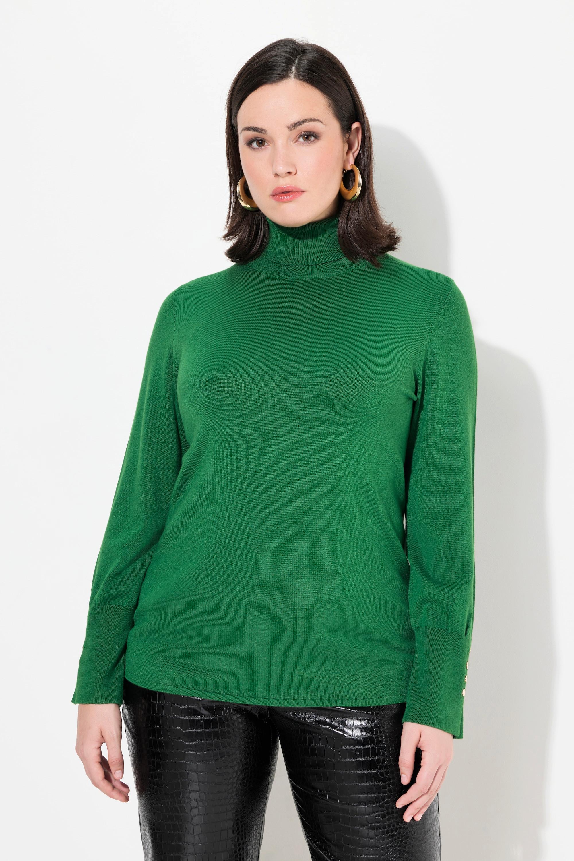 Ulla Popken Maglione Dolcevita Maniche Lunghe con Bottoni Decorativi  