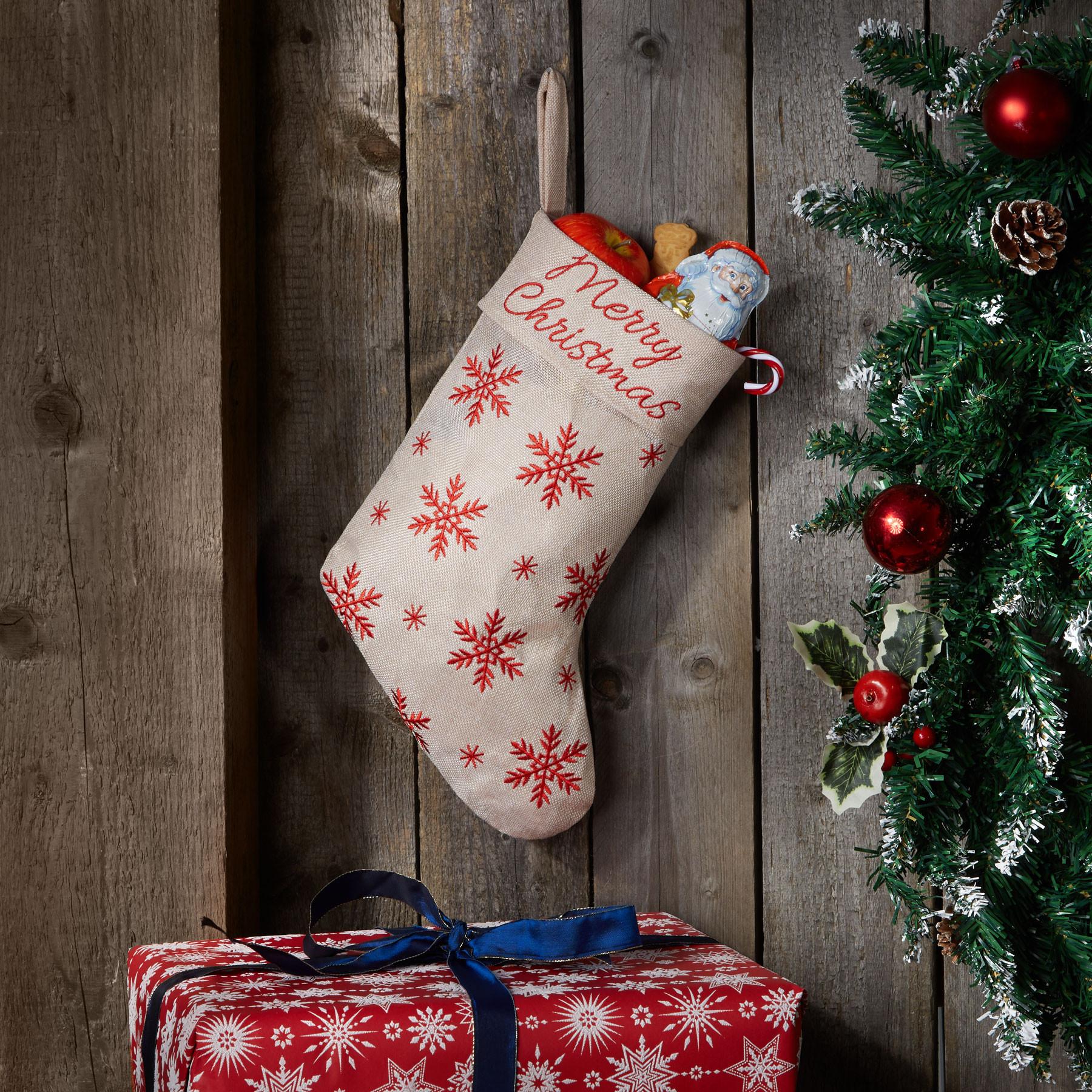 Tectake  Botte de Saint Nicolas aspect jute avec fleurs de givre 