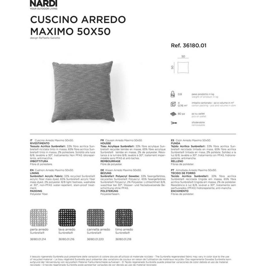 NARDI outdoor Cuscino da giardino Maximo beige 50x50  