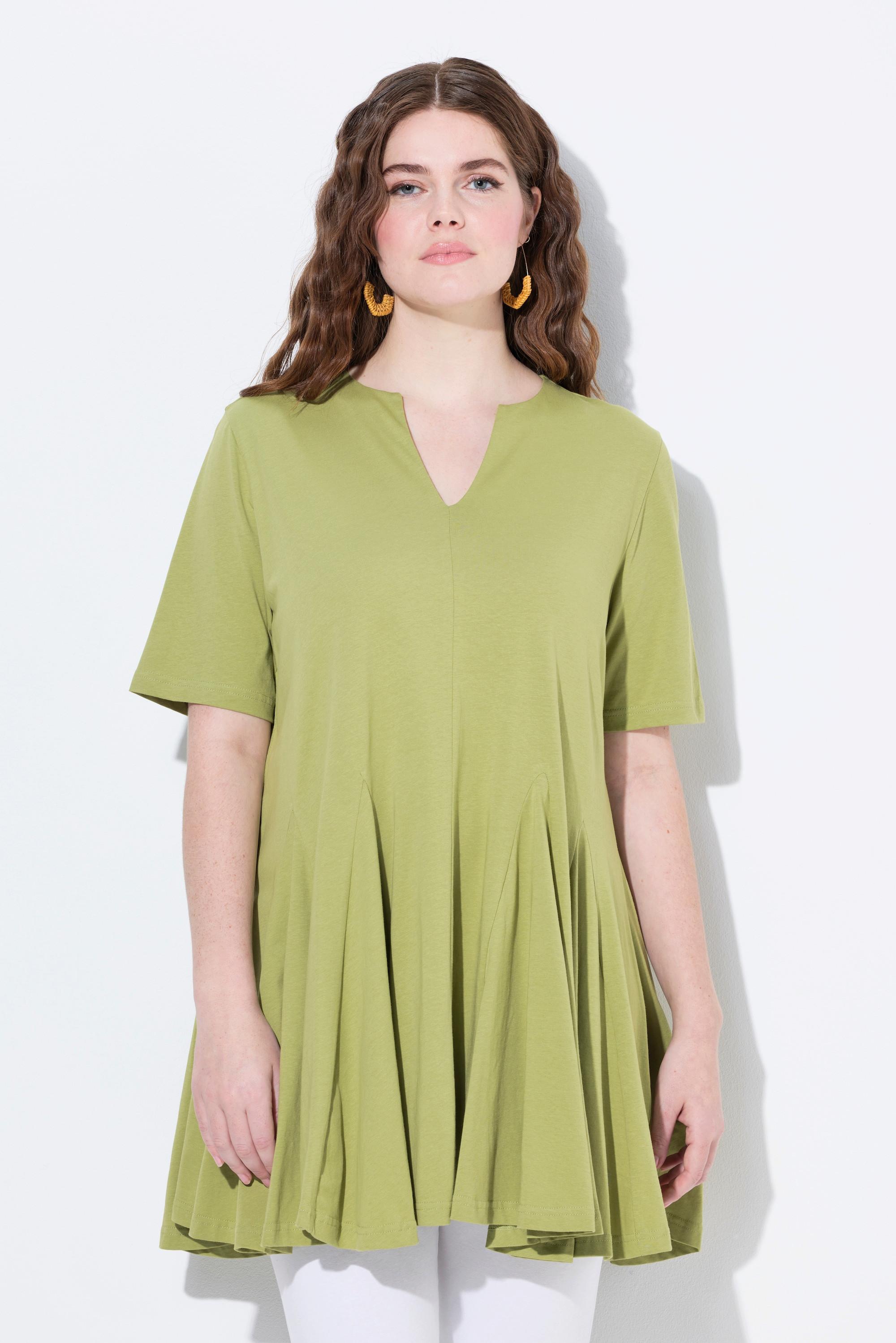 Ulla Popken T-Shirt Taglio Svasato Scollo a Tunica Mezze Maniche  