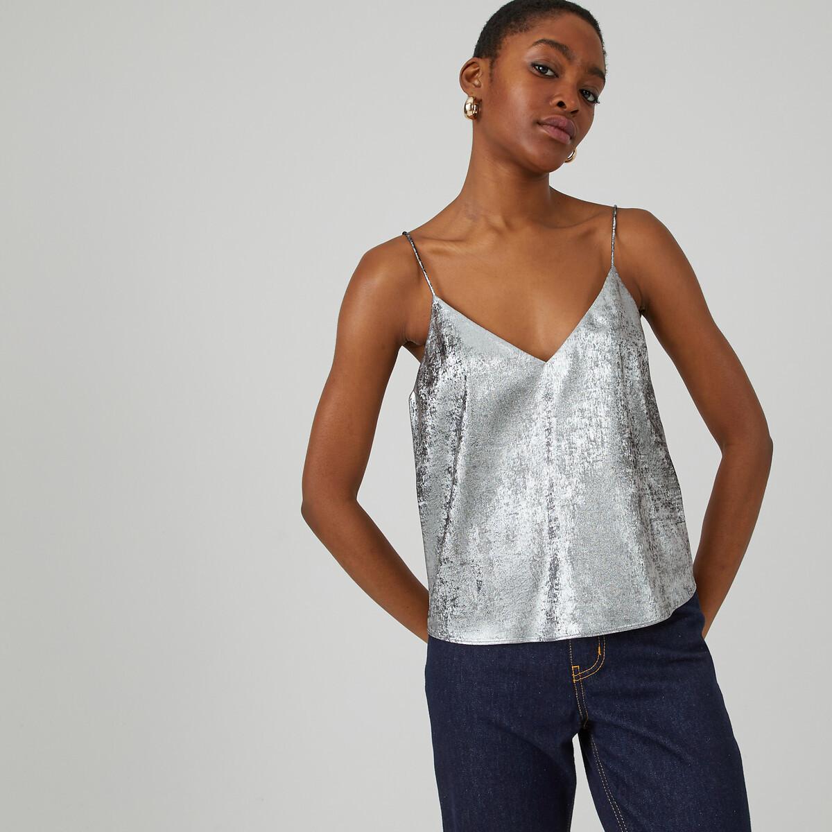 Image of Glänzendes Top Mit Schmalen Trägern Damen Grau 42