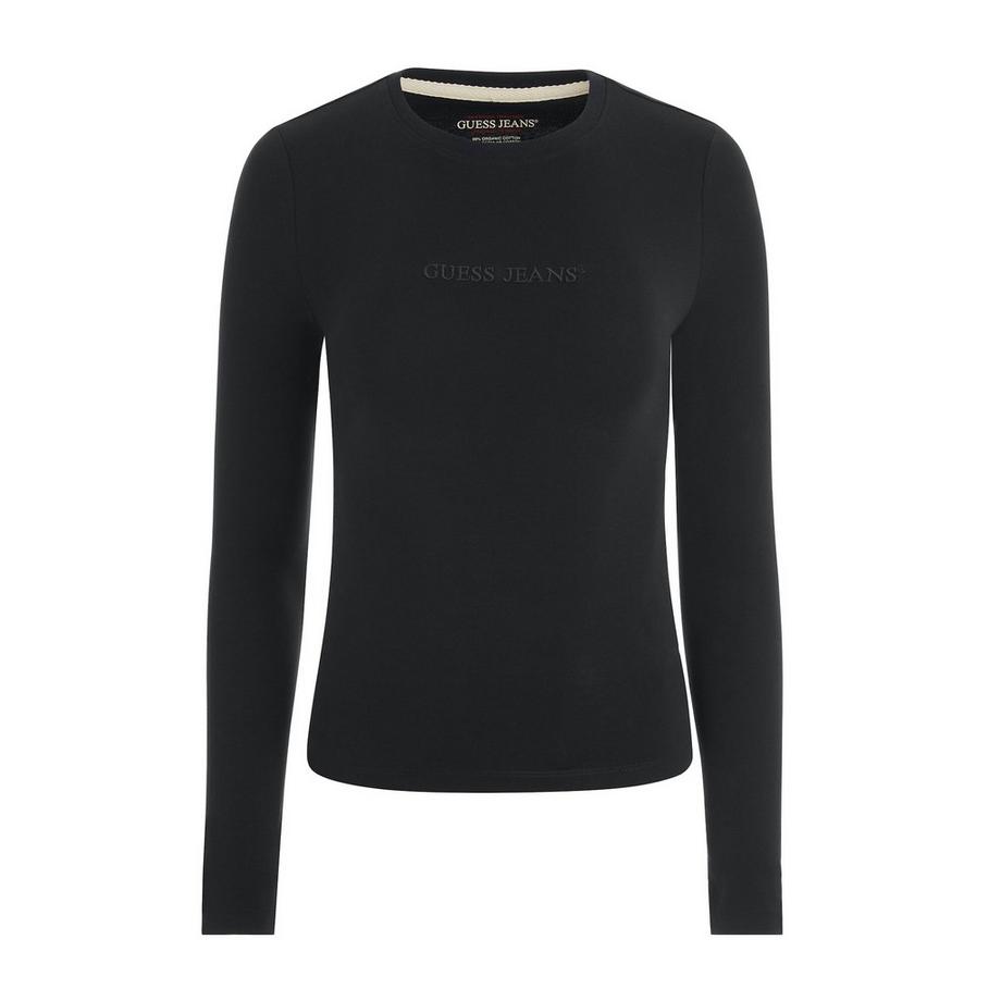 langarm-t-shirt slim mit besticktem logo für damen
