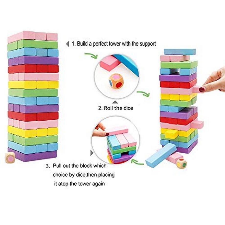 Activity-board  Klassische Bausteine Gefärbt Stapelspiel aus Holz Bauklötze Turm Bunt Holz Wackelturm für Kinder 
