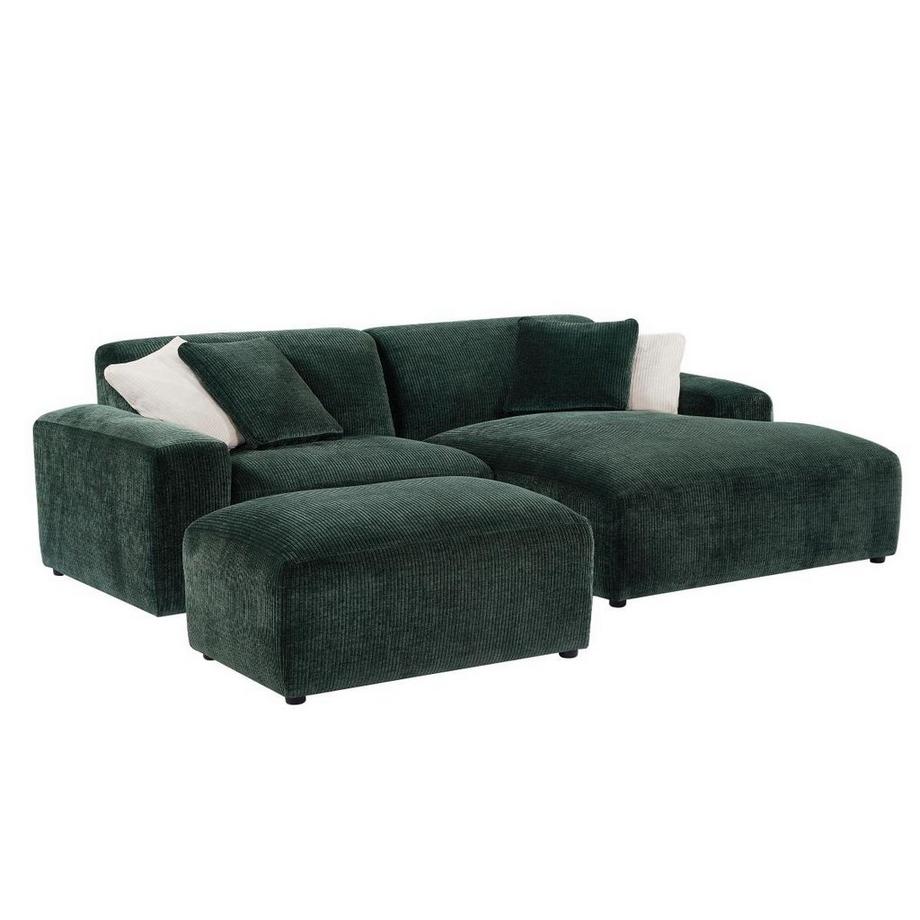 Maison Céphy Ecksofa & Hocker - Ecke rechts - Cord - Tannengrün - TIRONO von Maison Céphy  