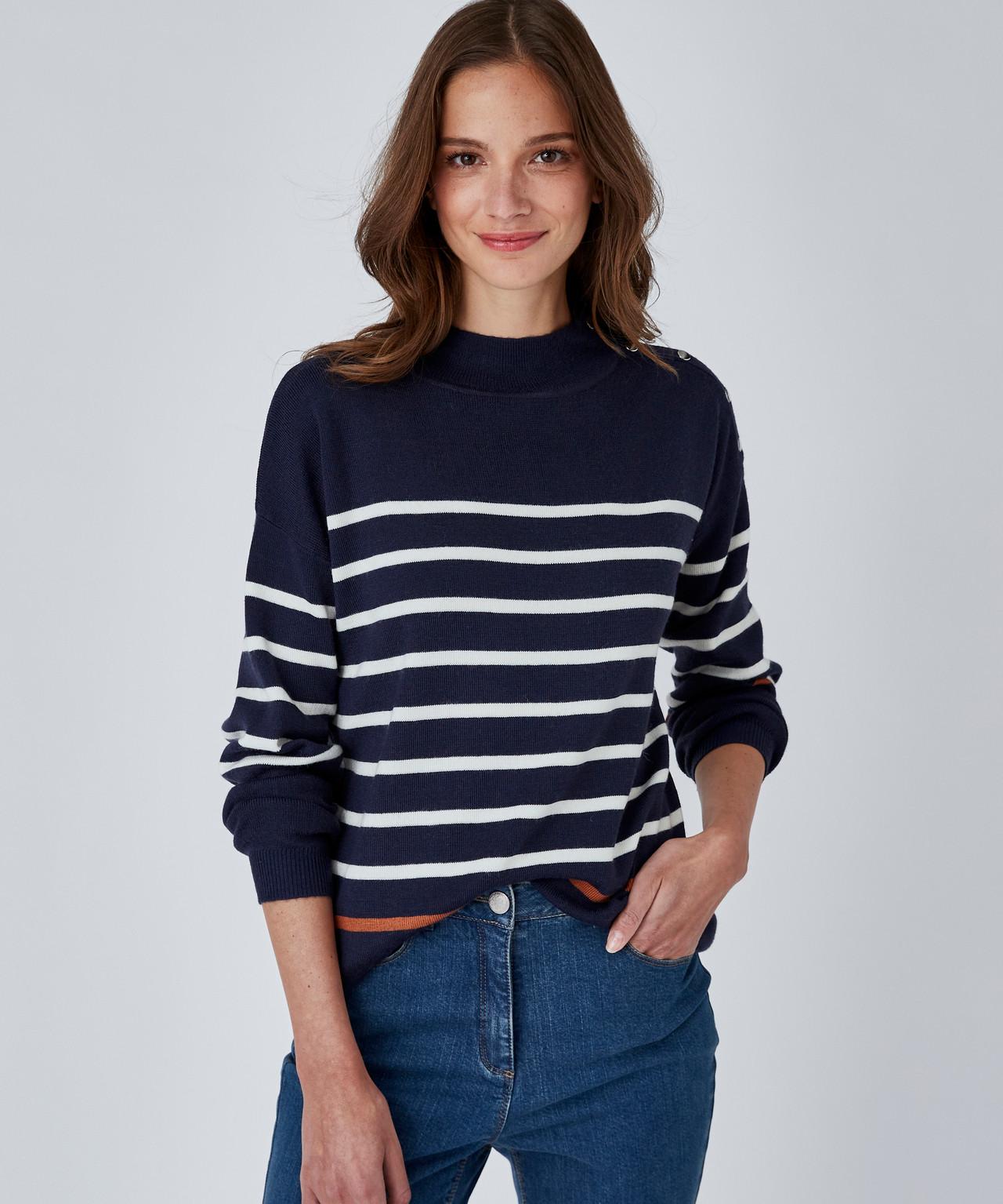 Image of Thermolactyl-shirt Mit Streifen Und Druckknöpfen An Der Schulter. Damen Blau 38/40