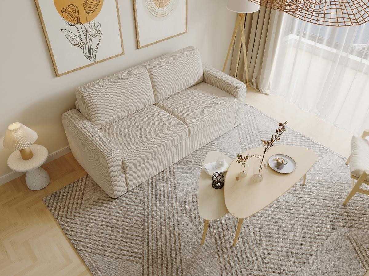 Vente-unique Schlafsofa mit Matratze 4-Sitzer - Liegefläche 160 cm - Matratze 18 cm - Cord - Beige - BEVIS  