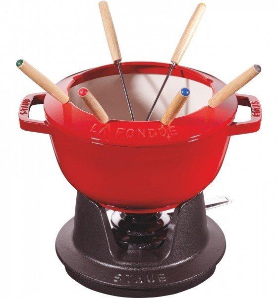 Image of Fondue Set kirschrot m. 2 Griffen, rund. 20 cm Fondue Set kirschrot m. 2 Griffen, rund. 20 cm