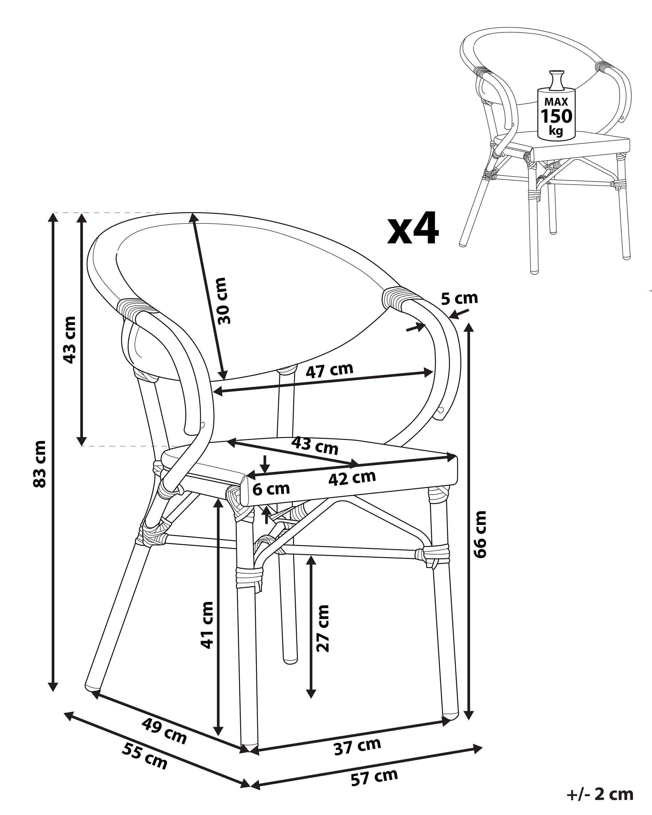 Beliani Lot de 4 chaises de jardin en Aluminium Rétro CASPRI  