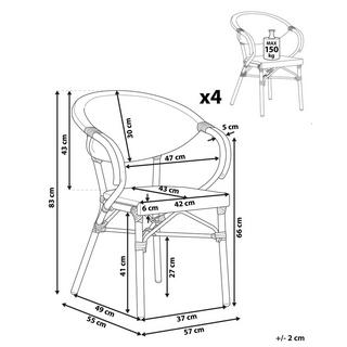 Beliani Lot de 4 chaises de jardin en Aluminium Rétro CASPRI  