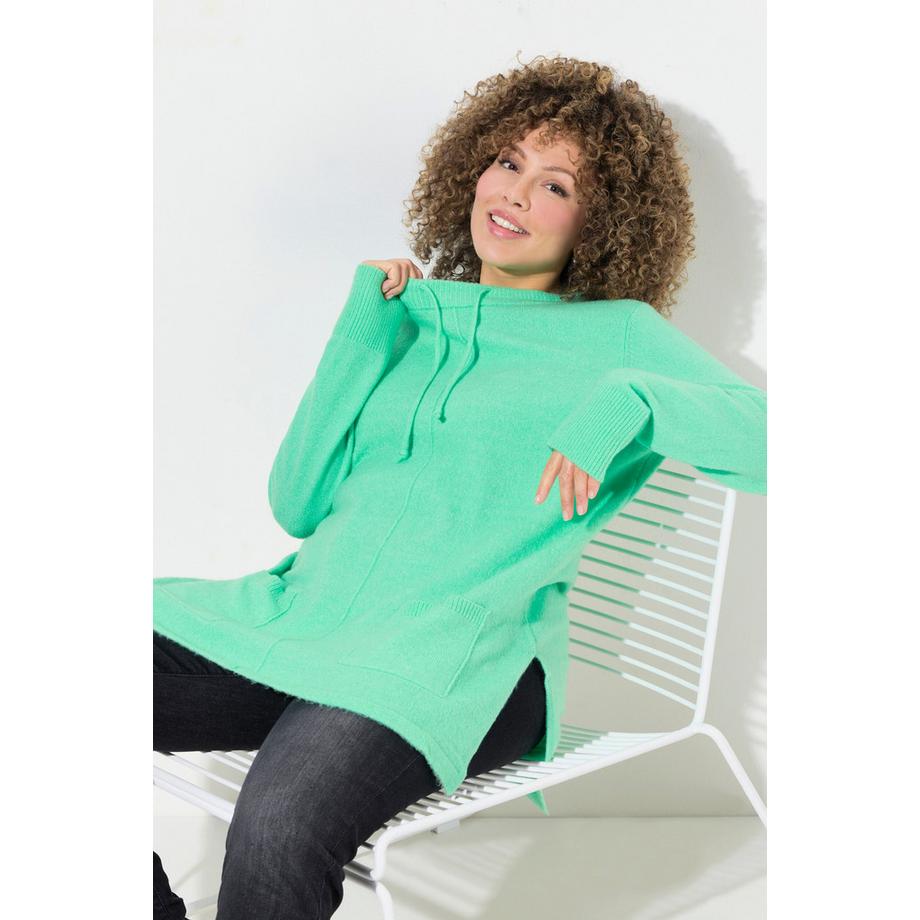 Ulla Popken Pullover Stehkragen Kordel Taschen Langarm  