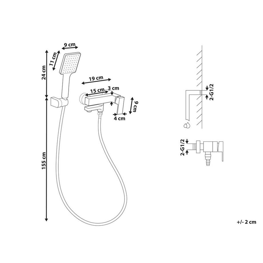 Beliani rubinetto miscelatore da parete per vasca e doccia en Ottone Moderno TARAPOTO  