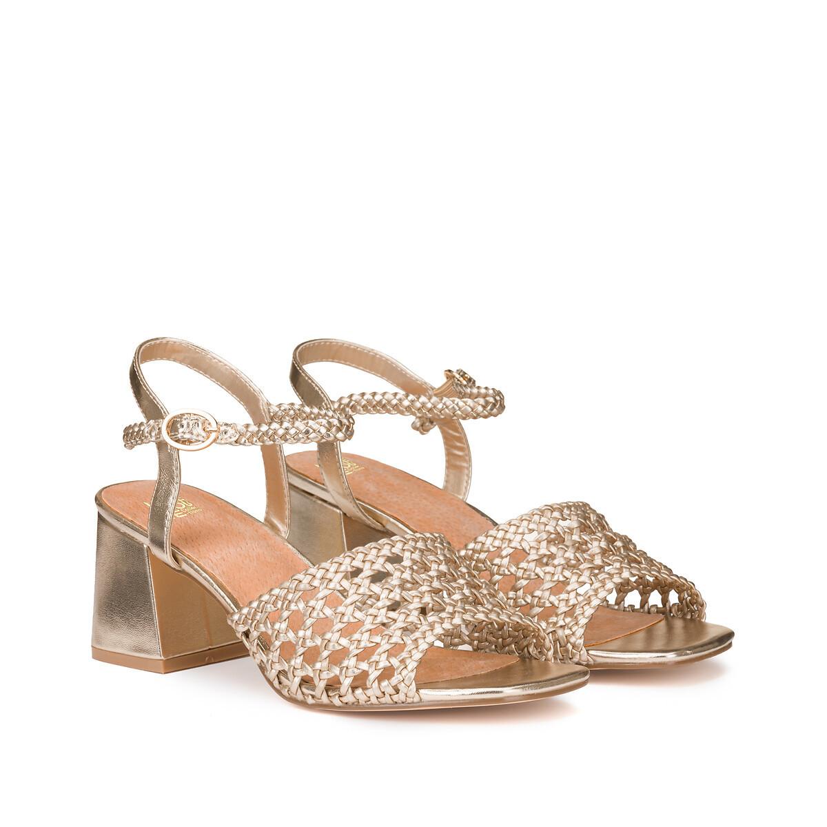 Image of Geflochtene Sandaletten Damen Gold 42