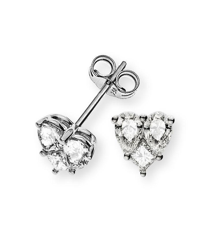 MUAU Schmuck  Ohrstecker Herz 750/18K Weissgold Diamant 0.96ct. 