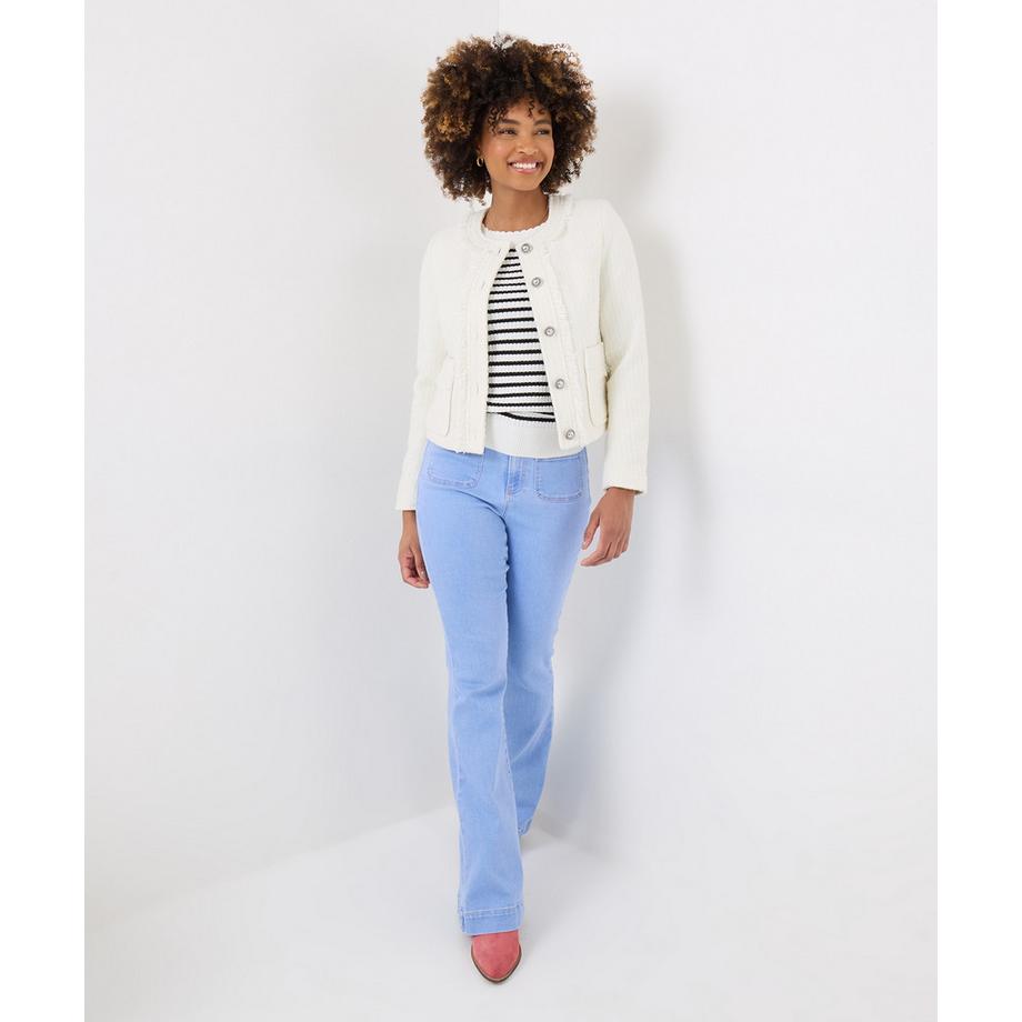 Veste Tweed Sans Col Effilochée