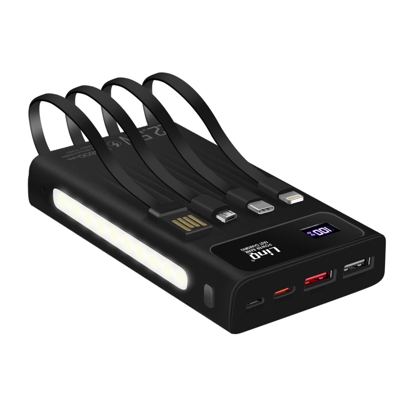 Powerbank 15 000mAh avec Charge à Induction + USB / USB-C + Câbles Intégrés  USB-C, Micro-USB et Lightning, LinQ - Noir - Français