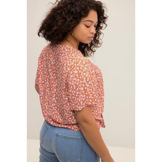 Studio Untold  Bluse, Boxy Fit,  V-Ausschnitt, Halbarm, Saumknoten papaya-orange 