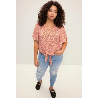 Studio Untold  Bluse, Boxy Fit,  V-Ausschnitt, Halbarm, Saumknoten papaya-orange 