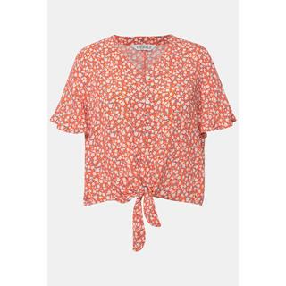 Studio Untold  Bluse, Boxy Fit,  V-Ausschnitt, Halbarm, Saumknoten papaya-orange 