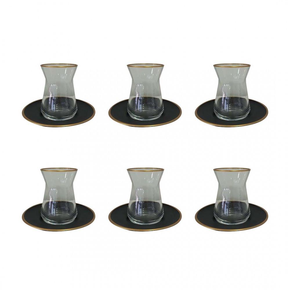 Image of Schwarze und goldene teekrüge - Set von 6 Schwarze und goldene teekrüge - Set von 6