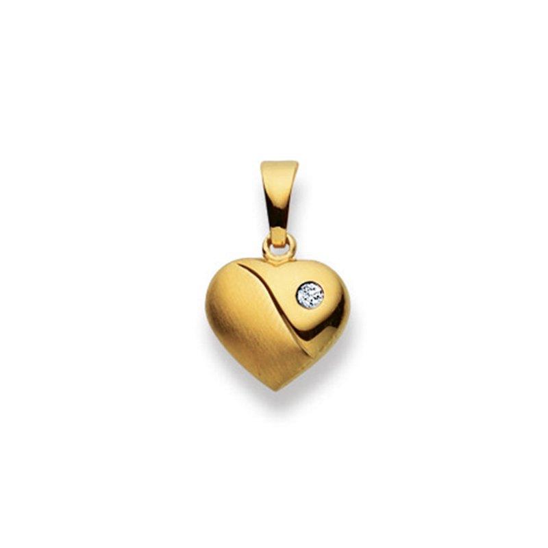 MUAU Schmuck  Pendentif coeur or jaune 750 diamant 0,02ct. 17x11mm 