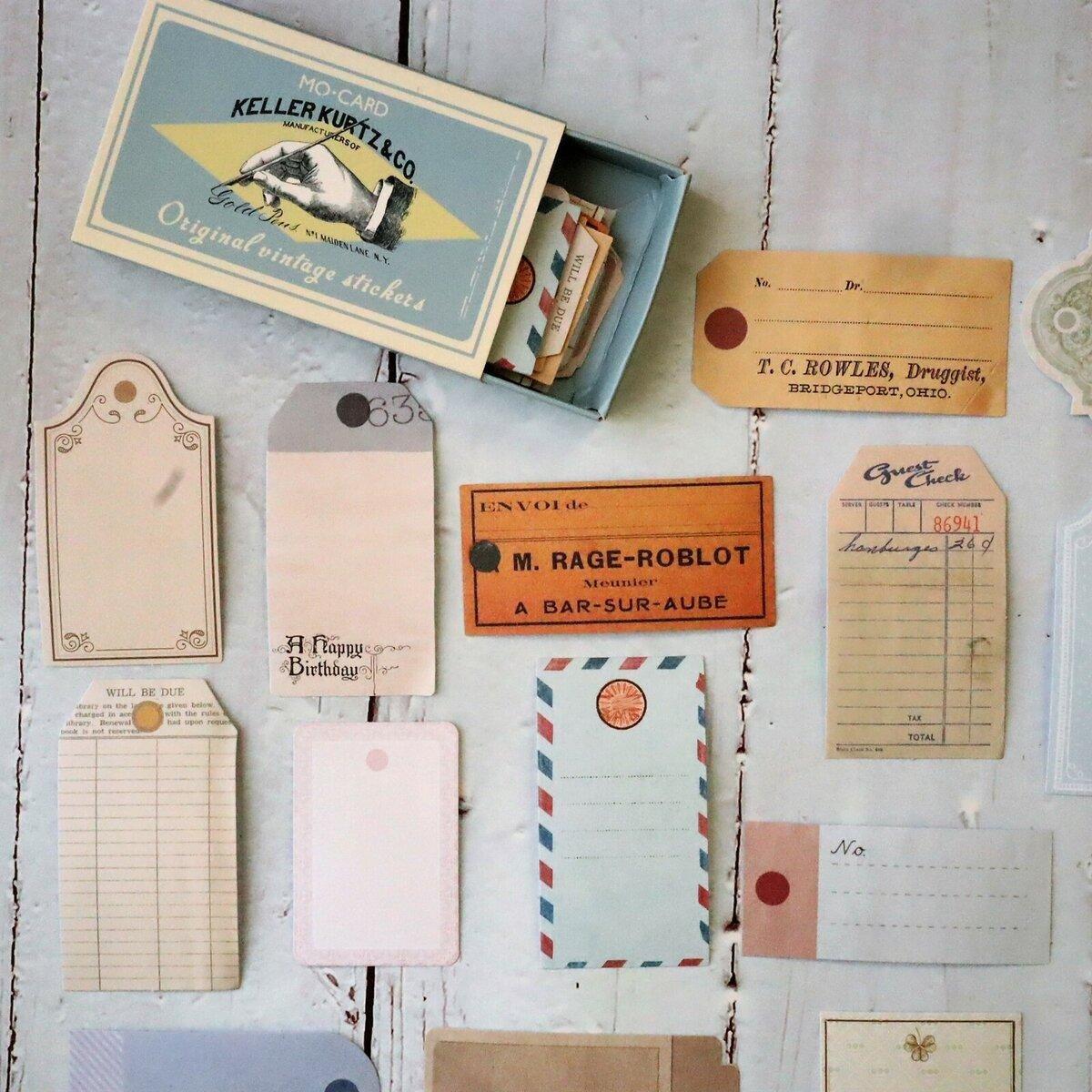 eStore 60x étiquettes autocollantes dans une boîte, vintage - n° 3  