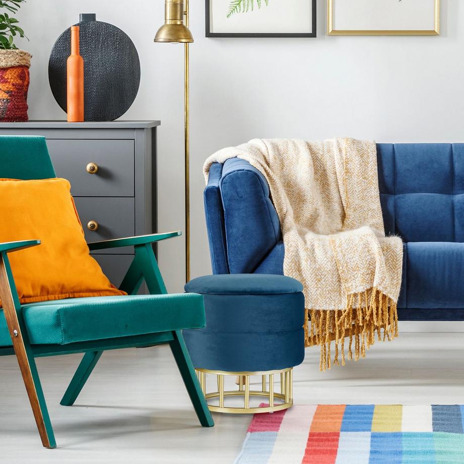 Northix Pouf en velours avec espace de rangement  