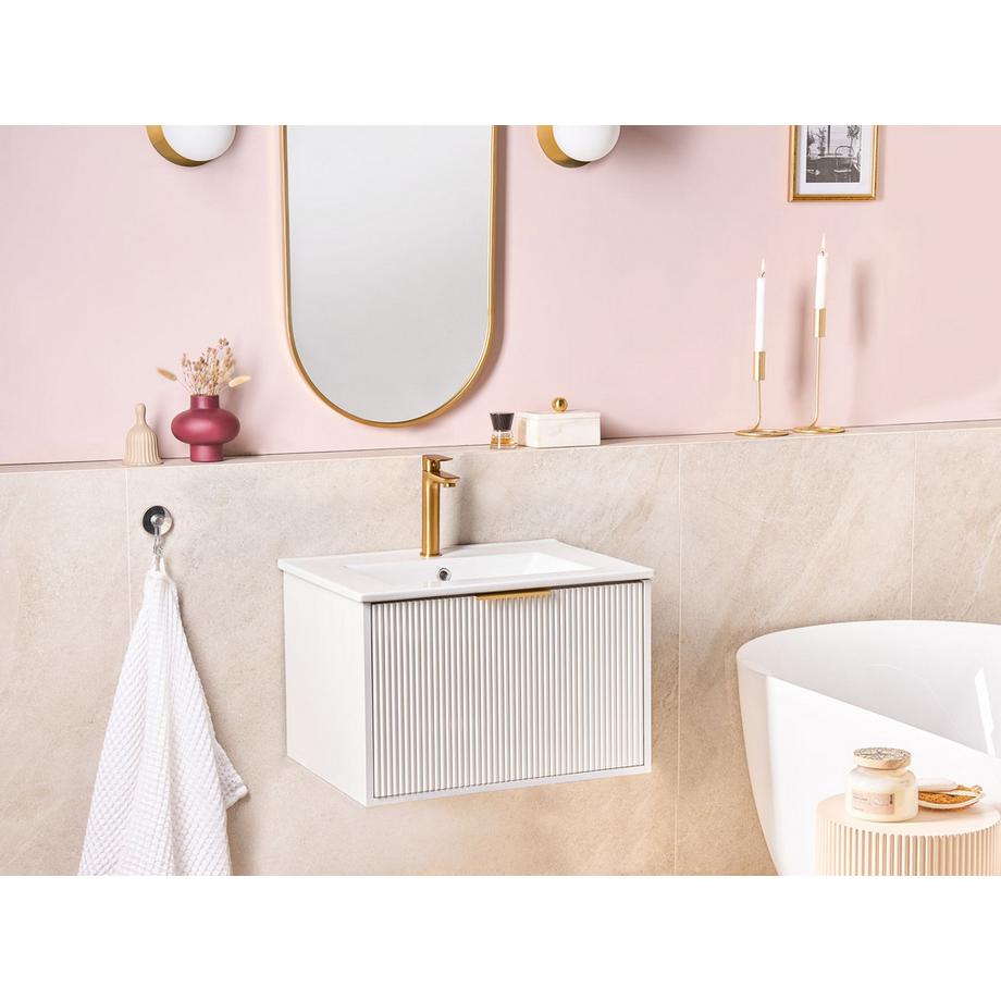 Beliani Wandmontierter Waschtischunterschrank mit Waschbecken aus MDF-Platte Modern TILCARA  