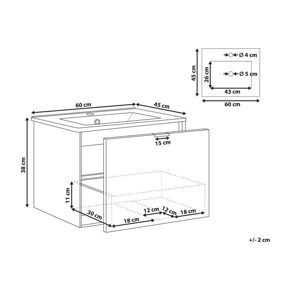 Beliani Wandmontierter Waschtischunterschrank mit Waschbecken aus MDF-Platte Modern TILCARA  