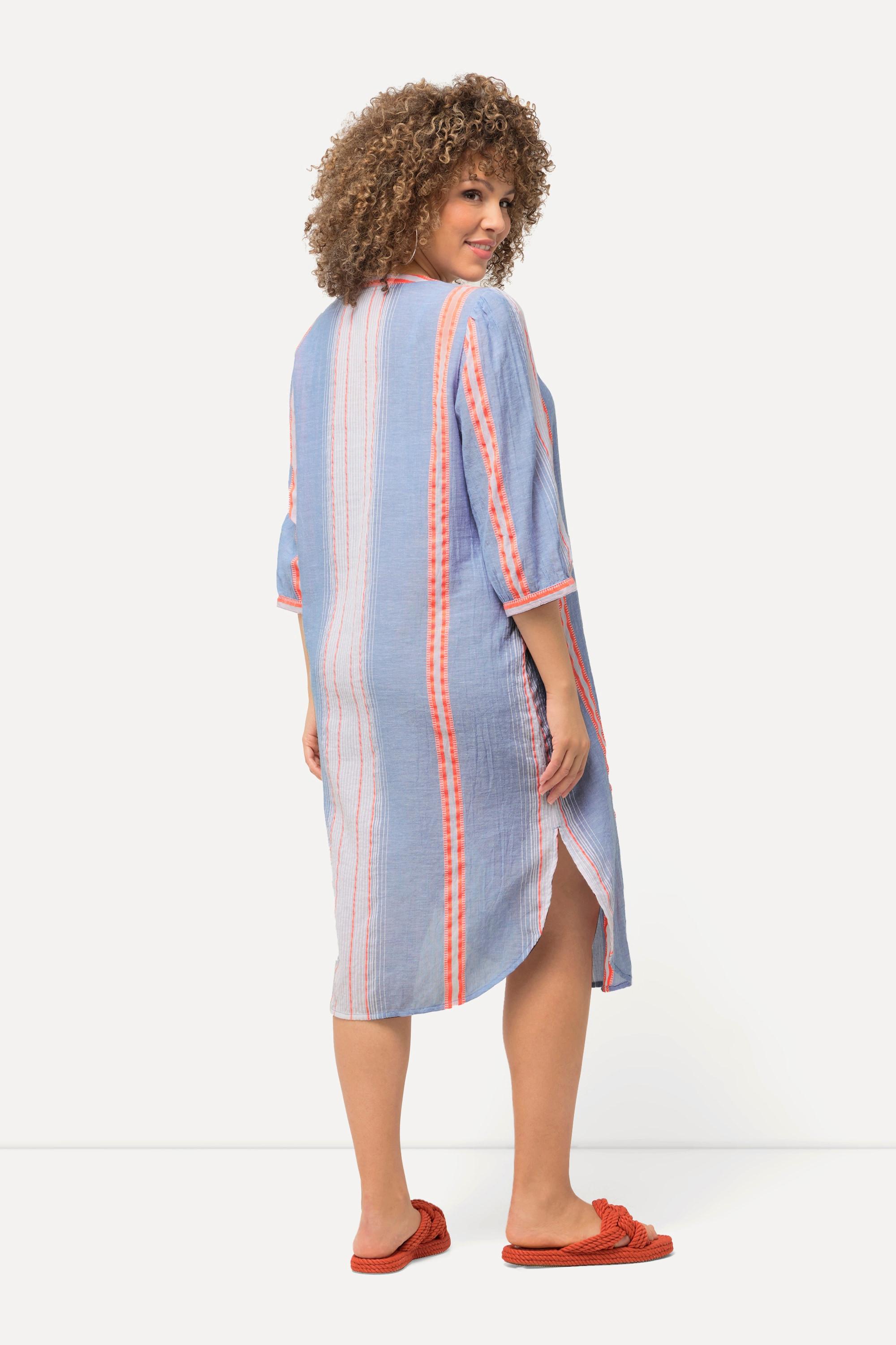 Ulla Popken  Kaftan, Streifen, Oversized, V-Ausschnitt, 3/4-Arm 