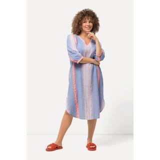 Ulla Popken  Kaftan, Streifen, Oversized, V-Ausschnitt, 3/4-Arm 