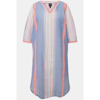 Ulla Popken  Kaftan, Streifen, Oversized, V-Ausschnitt, 3/4-Arm 