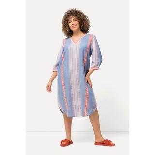 Ulla Popken  Kaftan, Streifen, Oversized, V-Ausschnitt, 3/4-Arm 