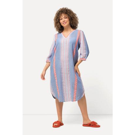 Ulla Popken  Caffettano dal taglio oversize con righe, scollo a V e maniche a 3/4 