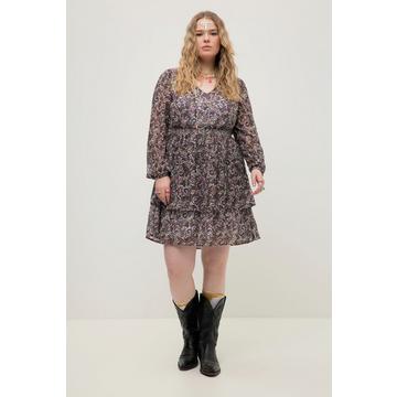 Abito mini dal taglio svasato con stampa Paisley, gonna con volant e maniche lunghe