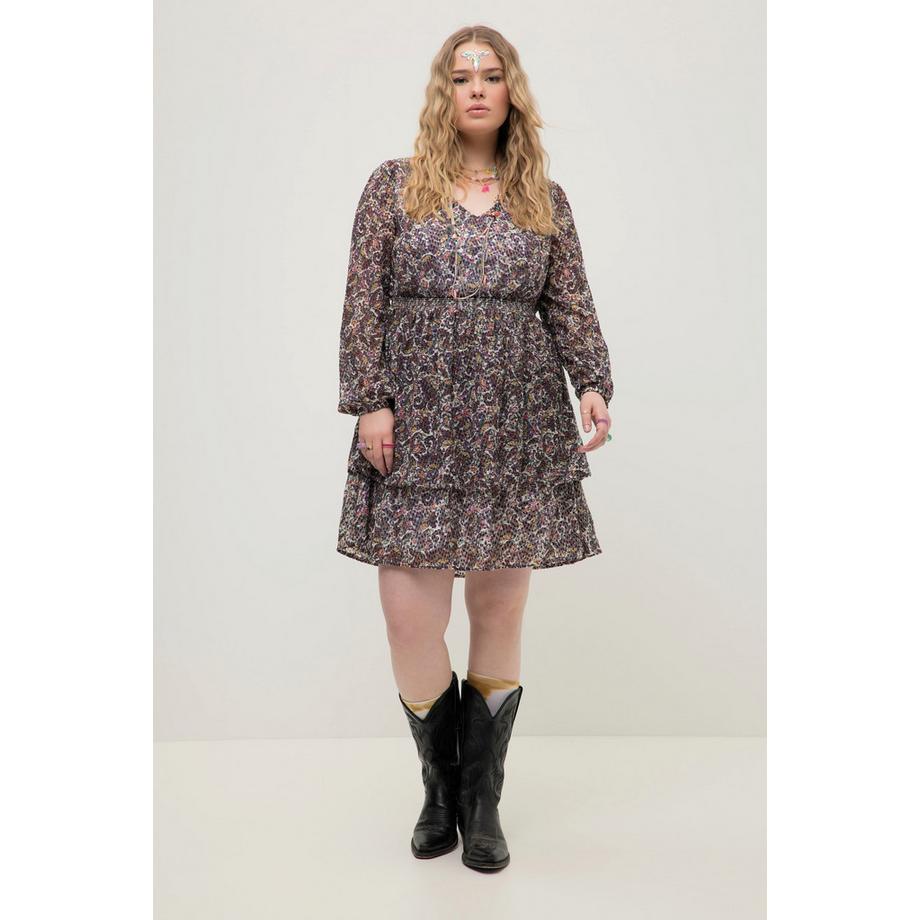 Studio Untold A-Linie Paisley Print Volant Langarm Minikleid  