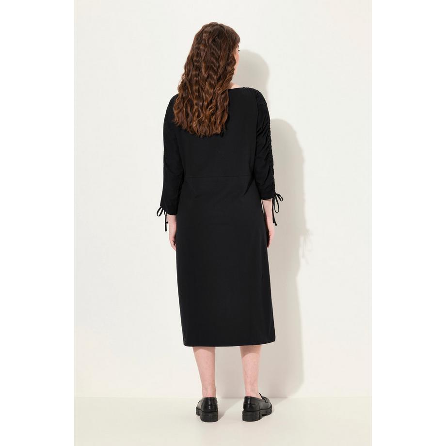 Ulla Popken Abito midi in jersey Scollo a barca Maniche 3/4 Cotone biologico  