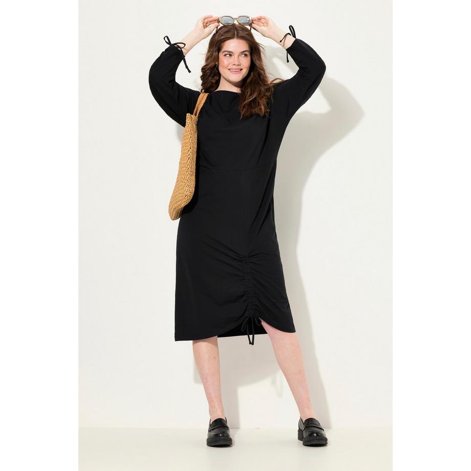 Ulla Popken Abito midi in jersey Scollo a barca Maniche 3/4 Cotone biologico  