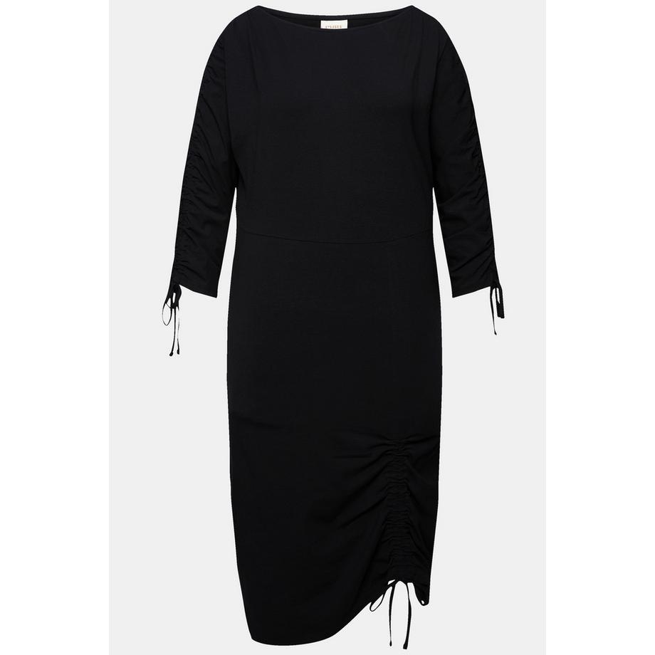 Ulla Popken Abito midi in jersey Scollo a barca Maniche 3/4 Cotone biologico  