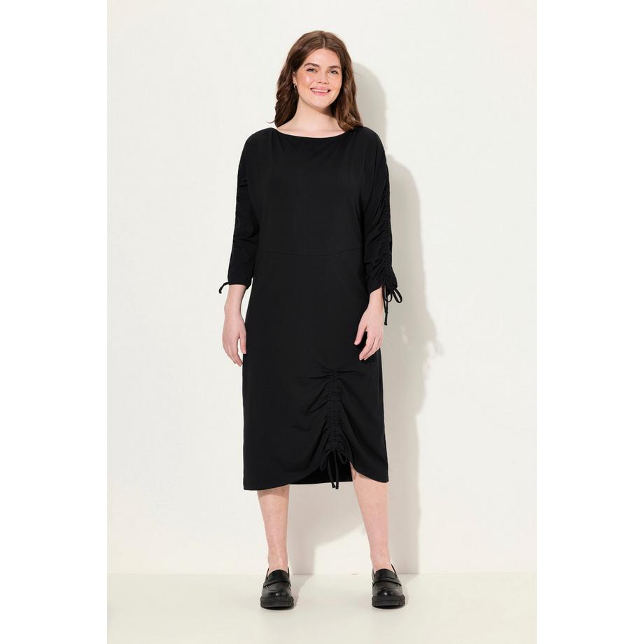 Ulla Popken Abito midi in jersey Scollo a barca Maniche 3/4 Cotone biologico  