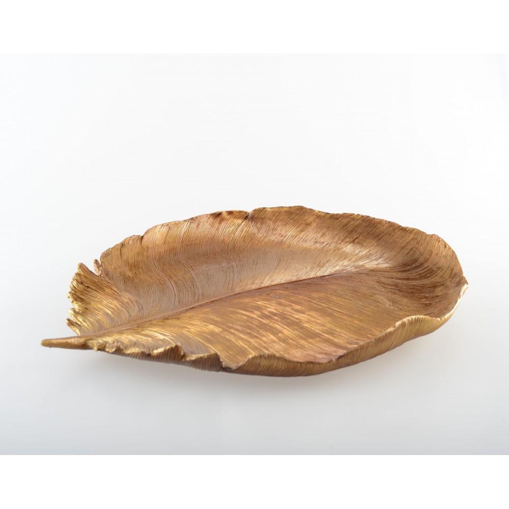 Aulica  COUPE DECORATIVE FEUILLE DOREE 38X29.5X4CM 