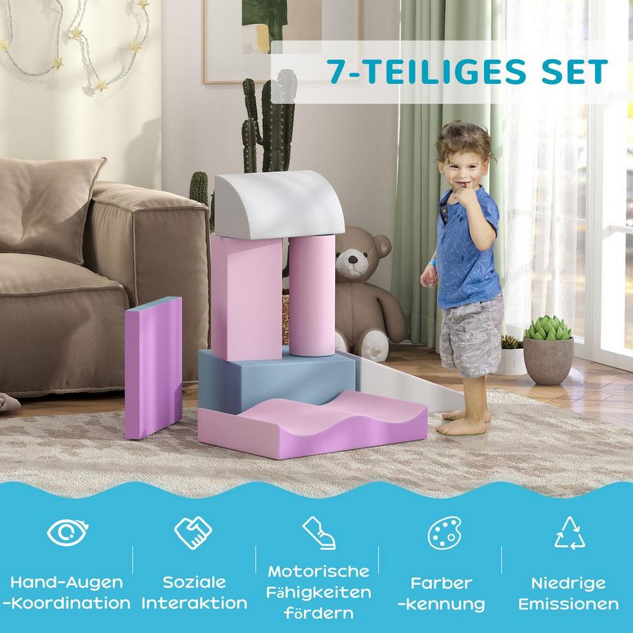 Northio  Softbausteine 7er-Set Schaumstoff Bausteine Riesenbausteine Bauklötze für Kinder 1-3 Jahre Kunstleder EPE Bauspielzeug 