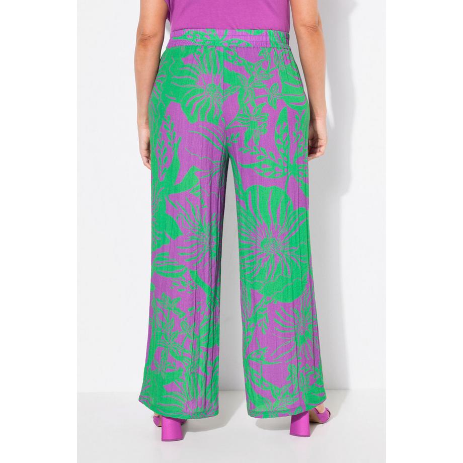 Ulla Popken Pantalon Fleurs Jambe Large Taille Élastique  