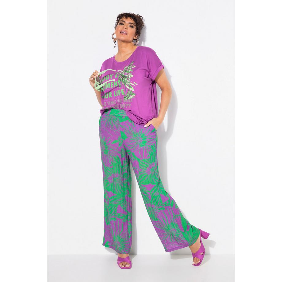 Ulla Popken Pantalon Fleurs Jambe Large Taille Élastique  