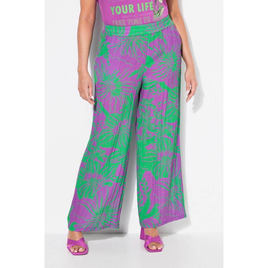 Ulla Popken Pantalon Fleurs Jambe Large Taille Élastique  