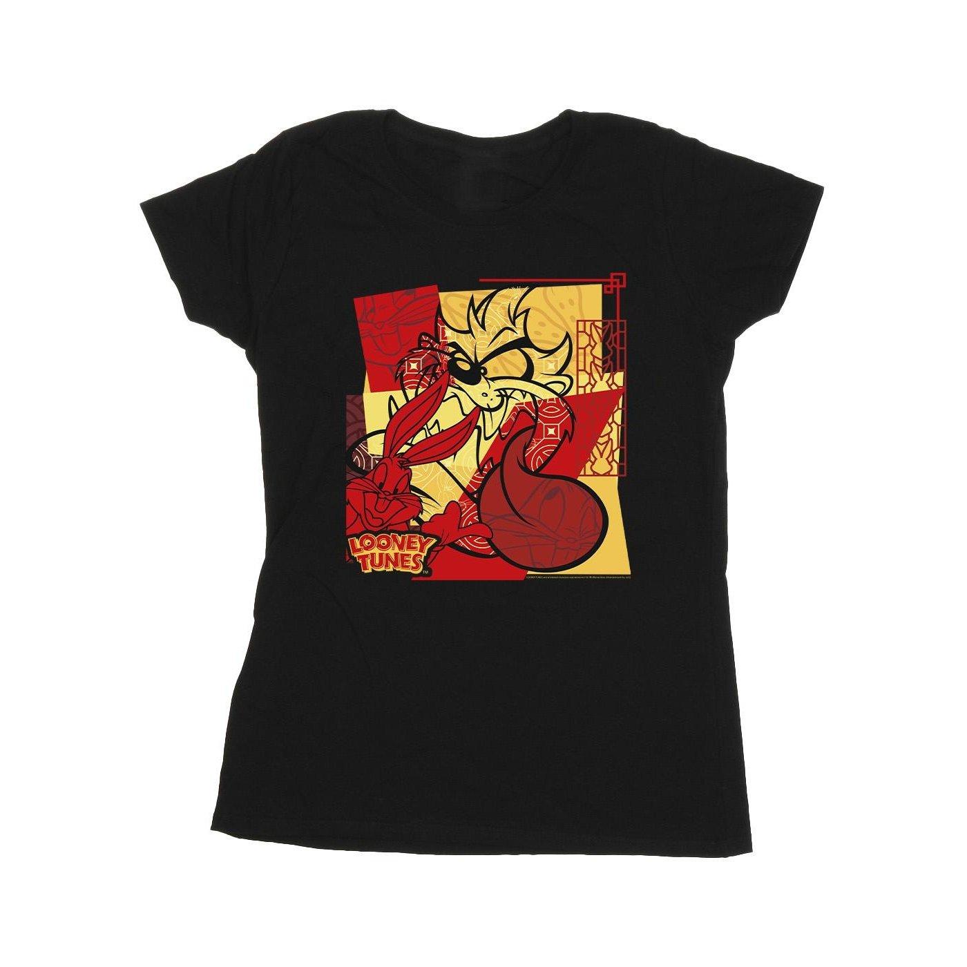 Image of Taz Bugs Rabbit New Year Tshirt Damen Schwarz S
